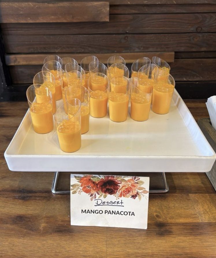 Mango panna cotta shooters garnished and ready for service